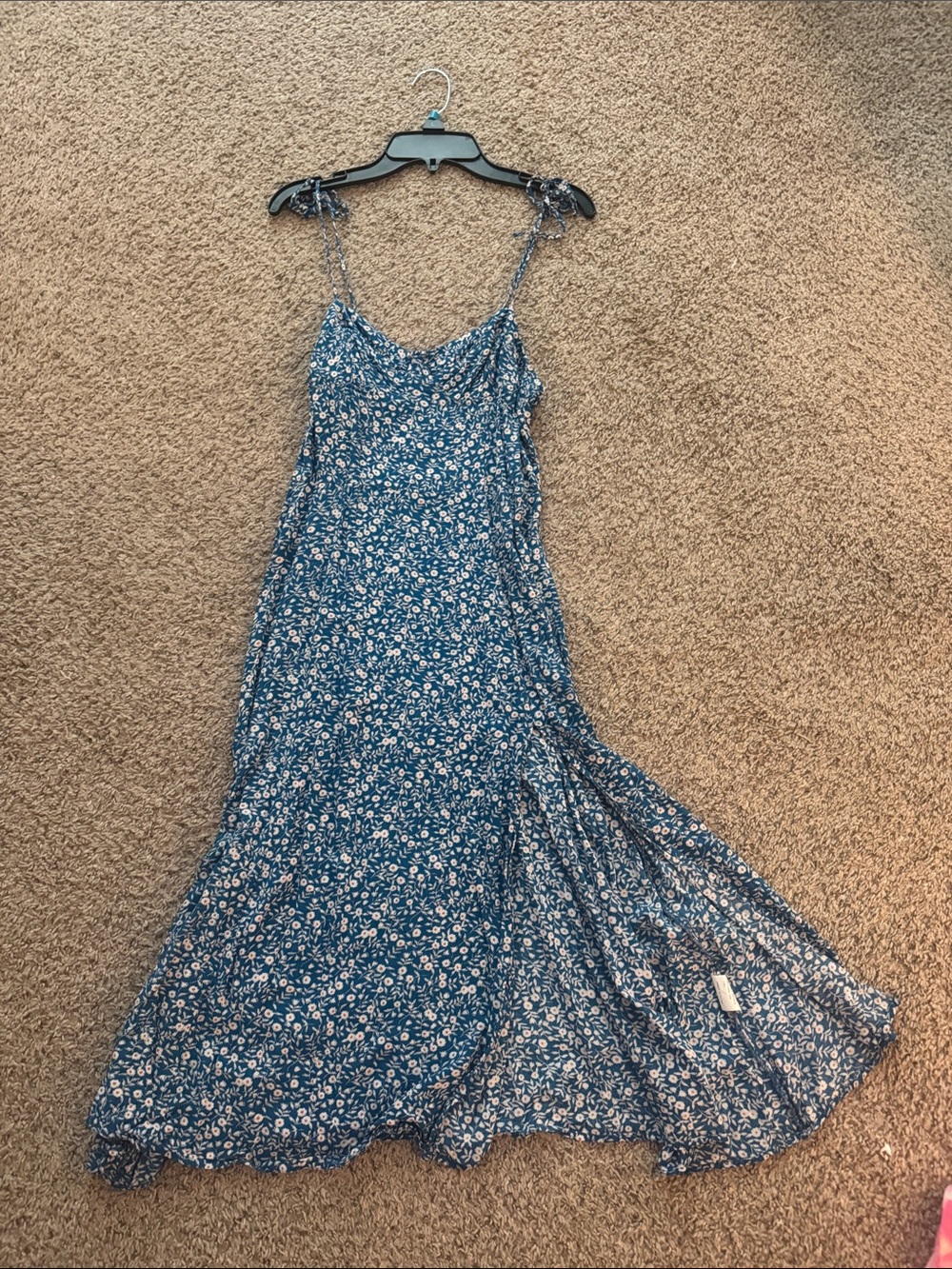 Blue Floral Slip Maxi Dress with Tie Straps